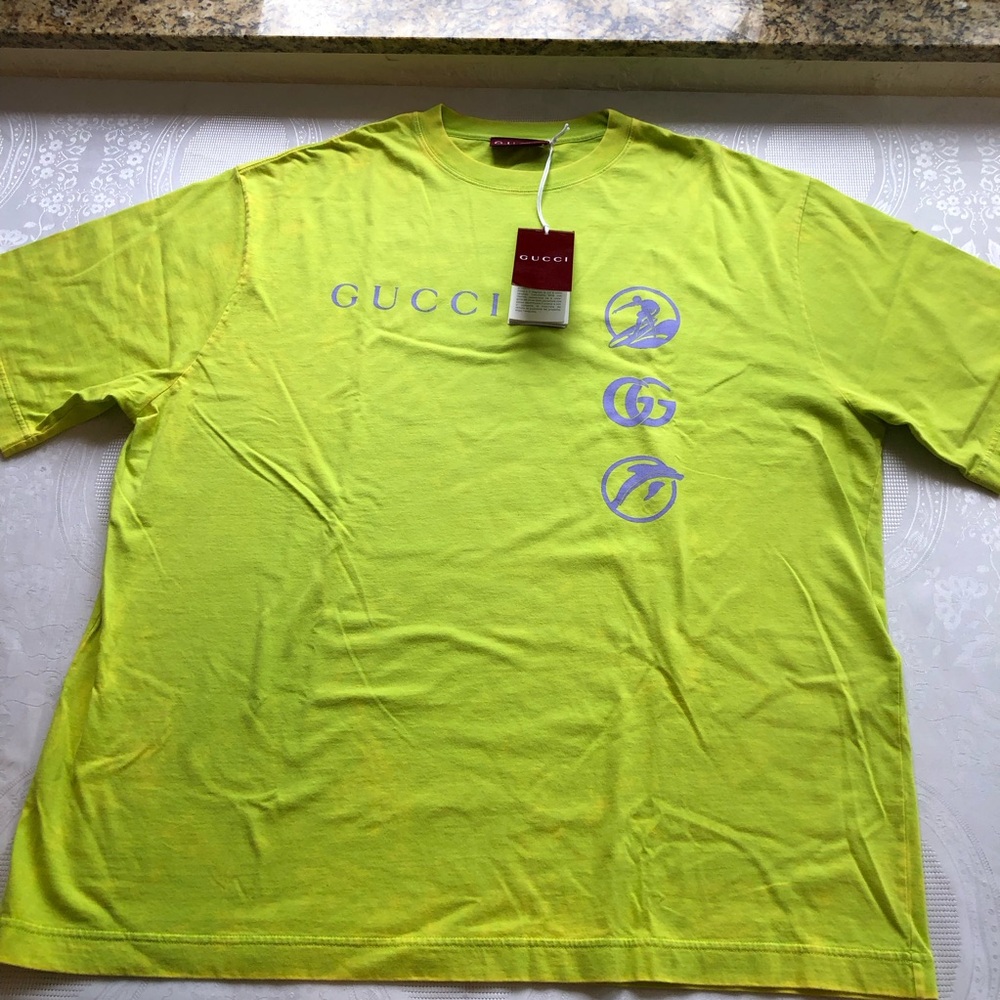 Gucci 2025 Running Lime Green Men's Size XXL GG Logo T-Shirt Graphic Print NWT